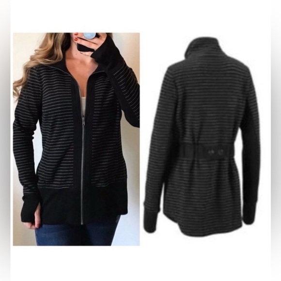 CAbi Jackets & Blazers - CAbi #3378 Sprint Jacket Medium Full Zip Stripe Curved Back Hem Pockets Black